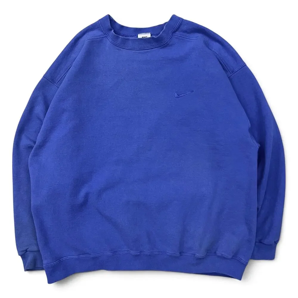 Vintage 90s Nike Tonal Royal Blue Mini Swoosh Crewneck Sweatshirt Boxy XL Fall